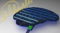 Schematic illustration of a light-based, brain-inspired chip. The chip contains an artificial network of neurons and synapses that works with light. Johannes Feldmann