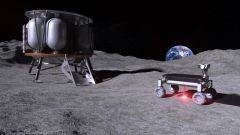 MOONRISE technology in action on the moon. Left the lunar module ALINA, right the rover with the MOONRISE technology – with the laser switched on, melting moon dust. Graphic: LZH